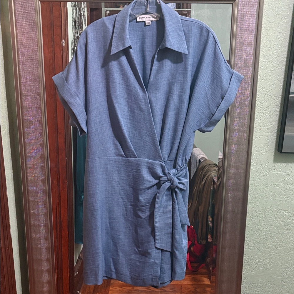 Emma & Michele Blue Wrap Dress Front
Short/Skort